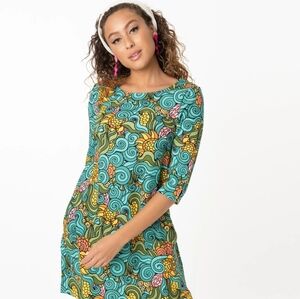 Smak Parlour Boutique Sunflower Multicolor Patterned Women's Fit and Flare Dress
